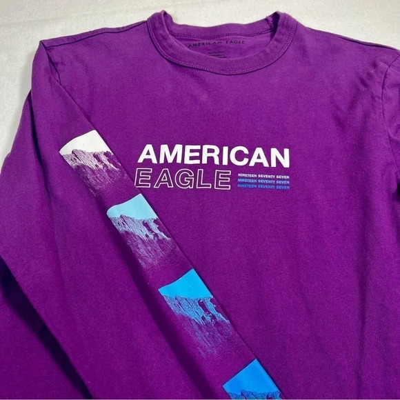 American Eagle Outfitters Other - AMERICAN EAGLE Streetwear Purple‎ and Blue Mountain Graphic Long Sleeve Size XS
